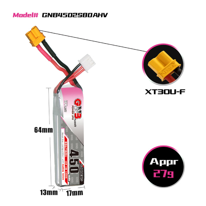 Gaoneng GNB 2S 450mah HV 80C XT30 Lipo Battery