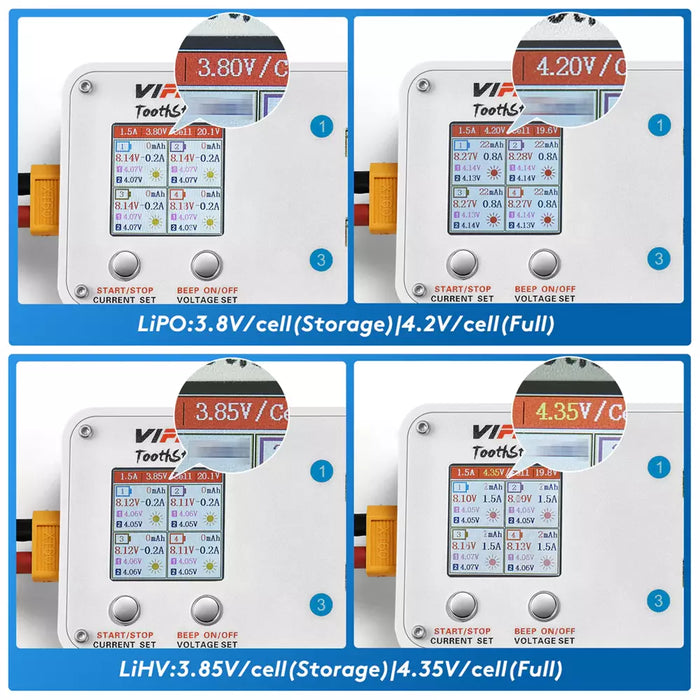 ViFly ToothStor - 4 Port 2S Balance Charger with Storage Mode