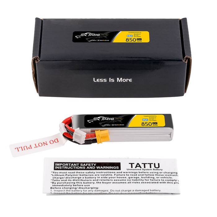 Tattu 850mAh 2S 7.6V HV 95C Lipo Battery Long Pack with XT30 Plug