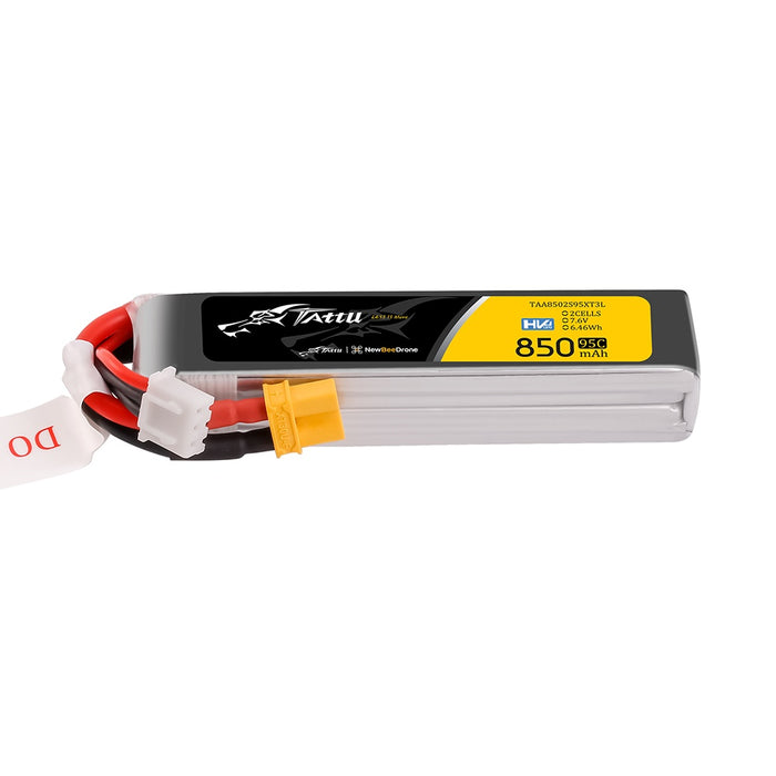 Tattu 850mAh 2S 7.6V HV 95C Lipo Battery Long Pack with XT30 Plug