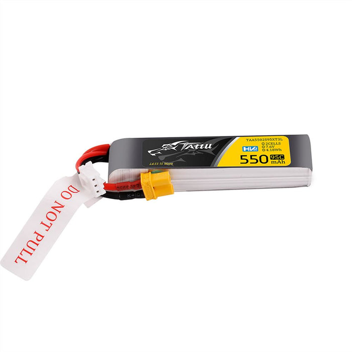 Tattu R-line 550mAh 2S 7.6V HV 95C Lipo Battery Long Pack - XT30