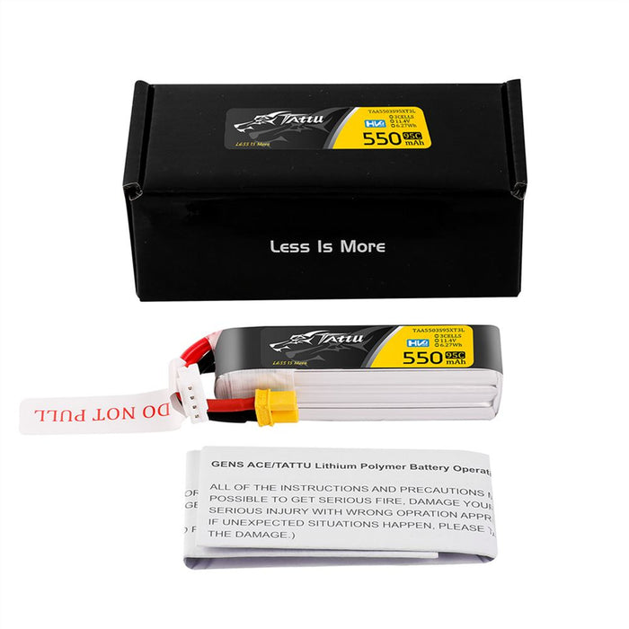 Tattu R-line 550mAh 3S 11.4V HV 95C Lipo Battery Long Pack - XT30