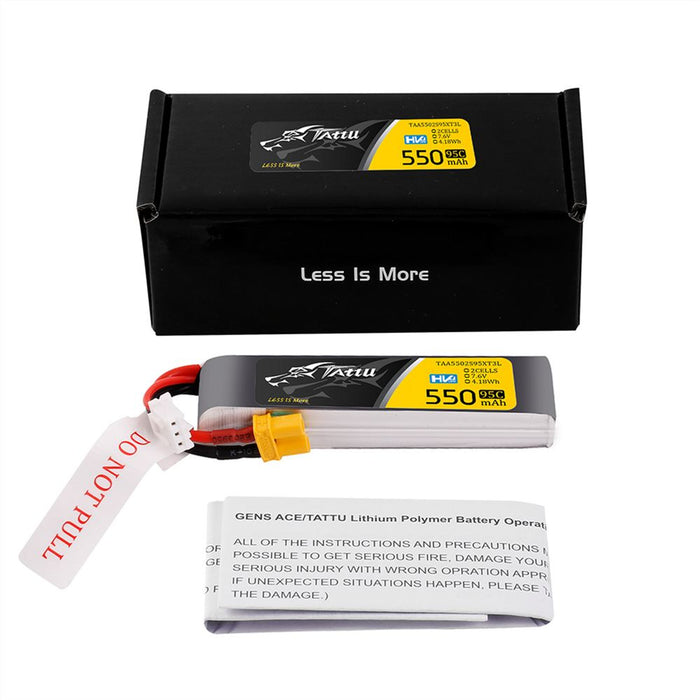 Tattu R-line 550mAh 2S 7.6V HV 95C Lipo Battery Long Pack - XT30