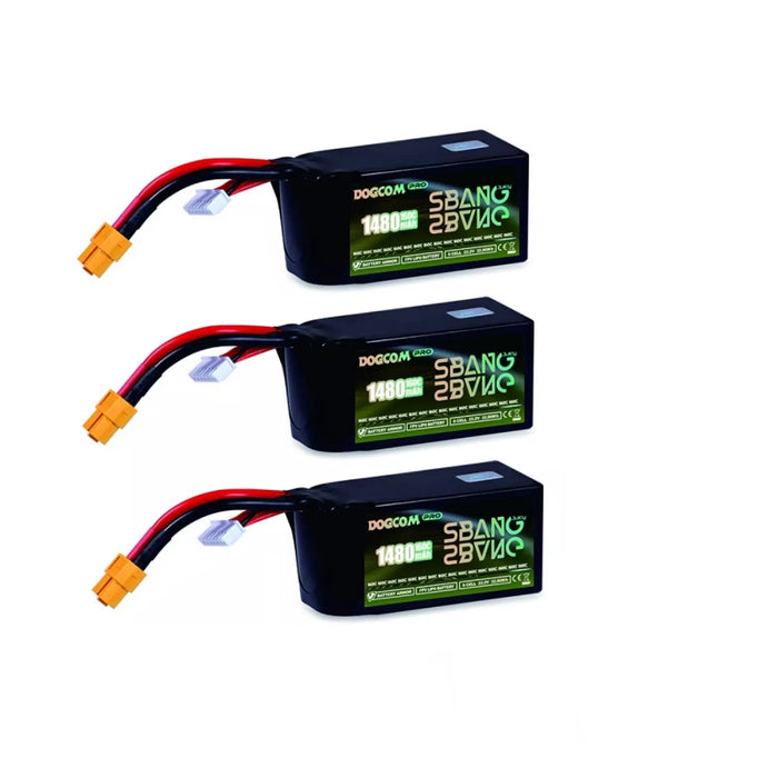 3-Pack DOGCOM SBANG Version 1480mAh 6s 22.2V 160C LiPo Battery - XT60