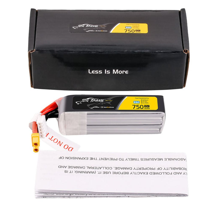 Tattu R-line 750mAh 4S 15.2V HV 95C Lipo Battery Long Pack - XT30