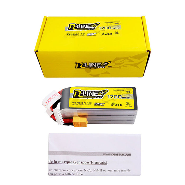 Tattu R-line 1700mah 22.2V 6S1P 95C Lipo Battery - XT60