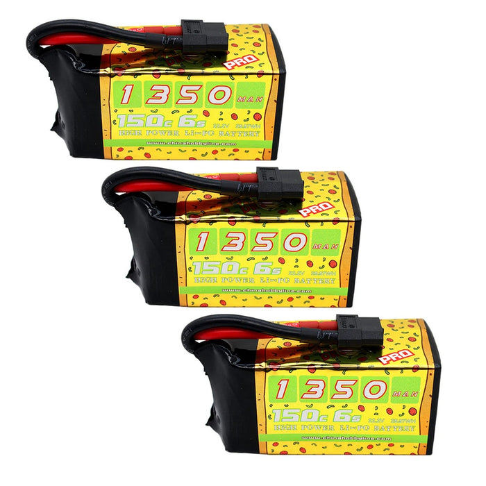 3-Pack CNHL 1350mAh 22.2V 6S 150C Pizza Series Lipo Battery - XT60