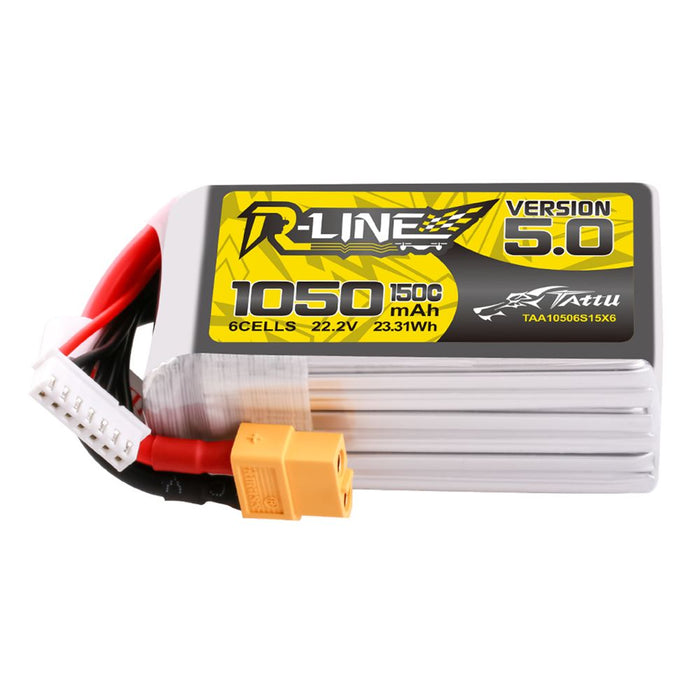 Tattu R-Line Version 5.0 1050mAh 6S 22.2V 150C Lipo Battery Pack - XT60