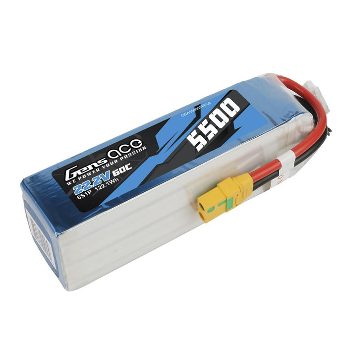 Gens Ace 5500mAh 6s 22.2V 60C Long Range/Cinelifter Lipo Battery Pack With XT90-S Plug