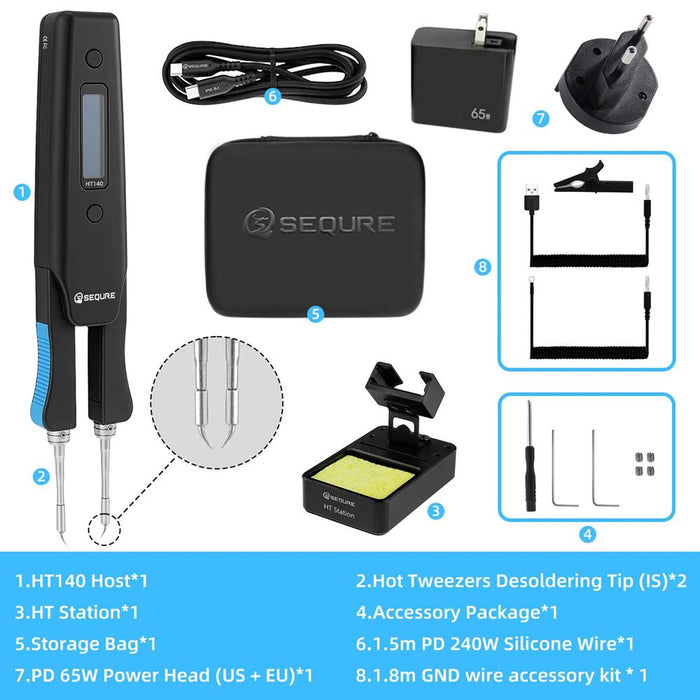 Sequre HT140 2-IN-1 Hot Tweezers And Soldering Iron Compatible with C210 Soldering Tips And C120 Hot Tweezers Cartridge Tips with PD65 power supply