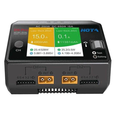 HOTA D6 PRO Dual Charger 1-6S AC200W/DC650W 15A w/ Wireless Cellphone Charging - Black