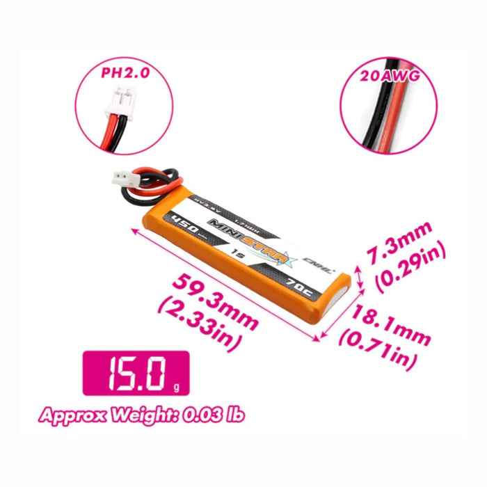 4-Packs CNHL MiniStar HV 450mAh 3.8V 1S 70C Lipo Battery with PH2.0