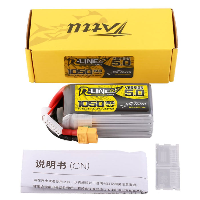 Tattu R-Line Version 5.0 1050mAh 6S 22.2V 150C Lipo Battery Pack - XT60