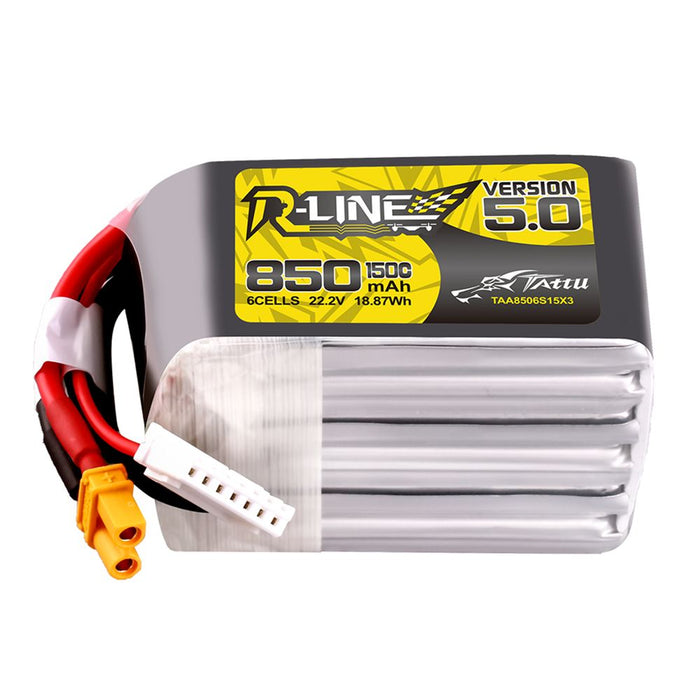 Tattu R-Line Version 5.0 850mAh 6S 22.2V 150C Lipo Battery Pack - XT30