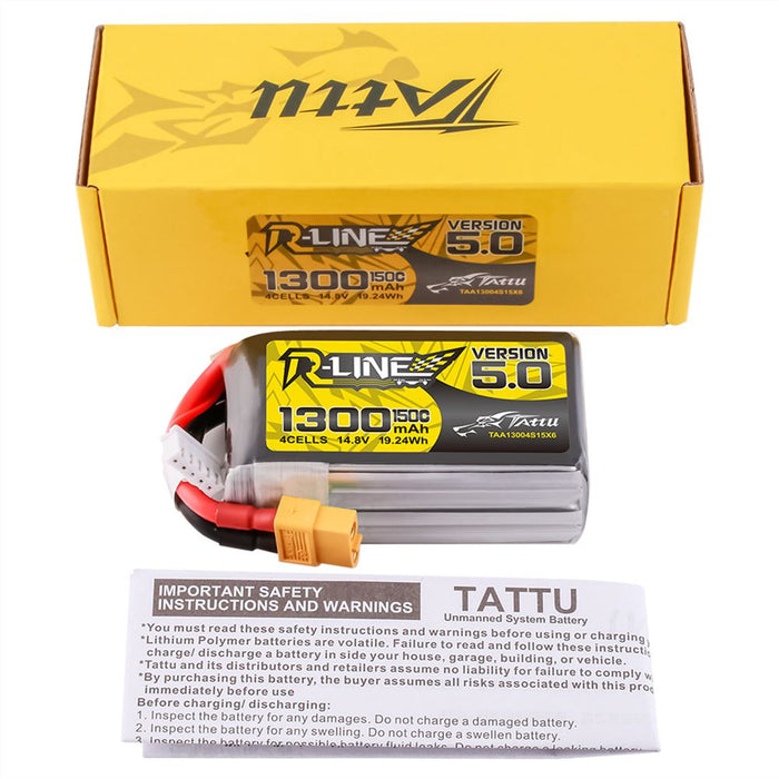 Tattu R-Line Version 5.0 1300mAh 4S 14.8V 150C Lipo Battery Pack - XT60