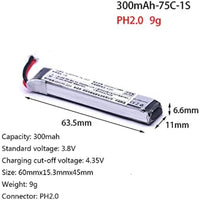 Tattu R-Line 300mAh 1S 3.8V HV 75C FPV Lipo Battery with PH2.0 Plug for Tiny Whoop 1S Drones