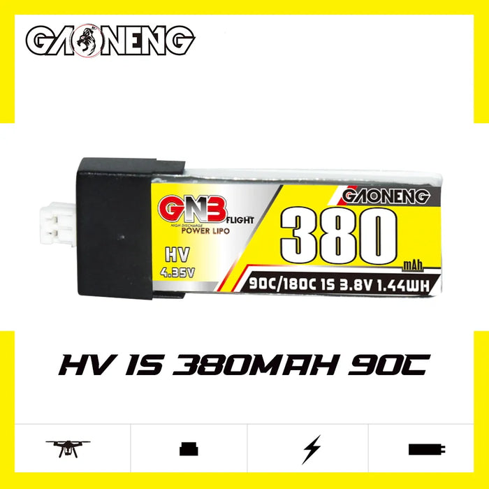 Gaoneng GNB 1S 380MAH 90C 3.8V HV Li-Po Battery for Whoop Micro - PH2.0 Plastic Head