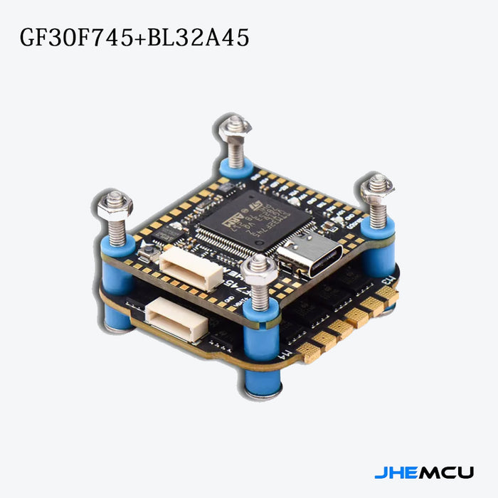 JHEMCU GF30F745-MPU Flight Controller with BL32 45A 3-6S 4in1 ESC Stack - 30x30mm