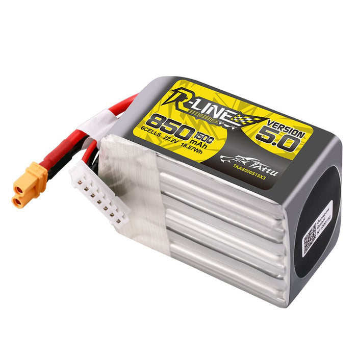 Tattu R-Line Version 5.0 850mAh 6S 22.2V 150C Lipo Battery Pack - XT30