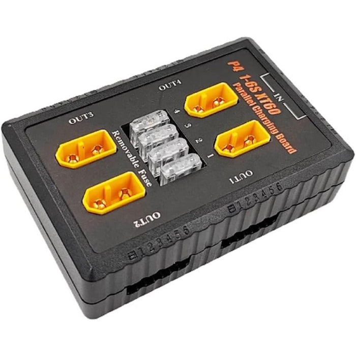 P4 1-6S XT60 Plug Parallel Charging Board Support 20A Input and 4 Output Channels with Fuse Protection