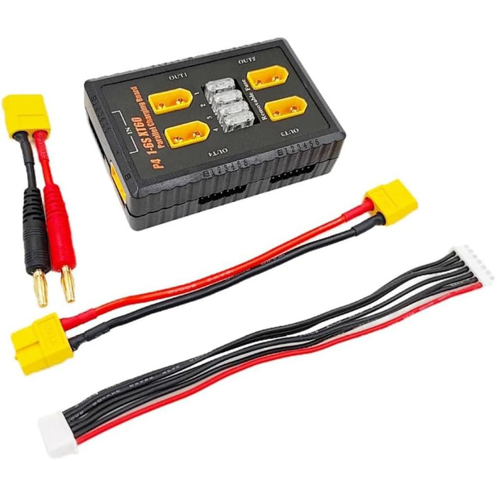 P4 1-6S XT60 Plug Parallel Charging Board Support 20A Input and 4 Output Channels with Fuse Protection