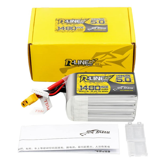 Tattu R-Line Version 5.0 1480mAh 6S 22.2V 150C Lipo Battery Pack - XT60