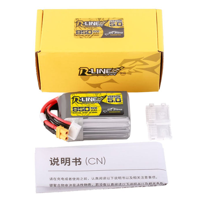 Tattu R-Line Version 5.0 850mAh 4S 14.8V 150C Lipo Battery Pack - XT30