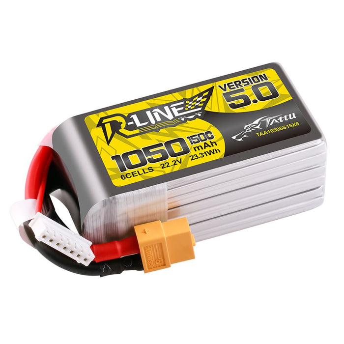 Tattu R-Line Version 5.0 1050mAh 6S 22.2V 150C Lipo Battery Pack - XT60