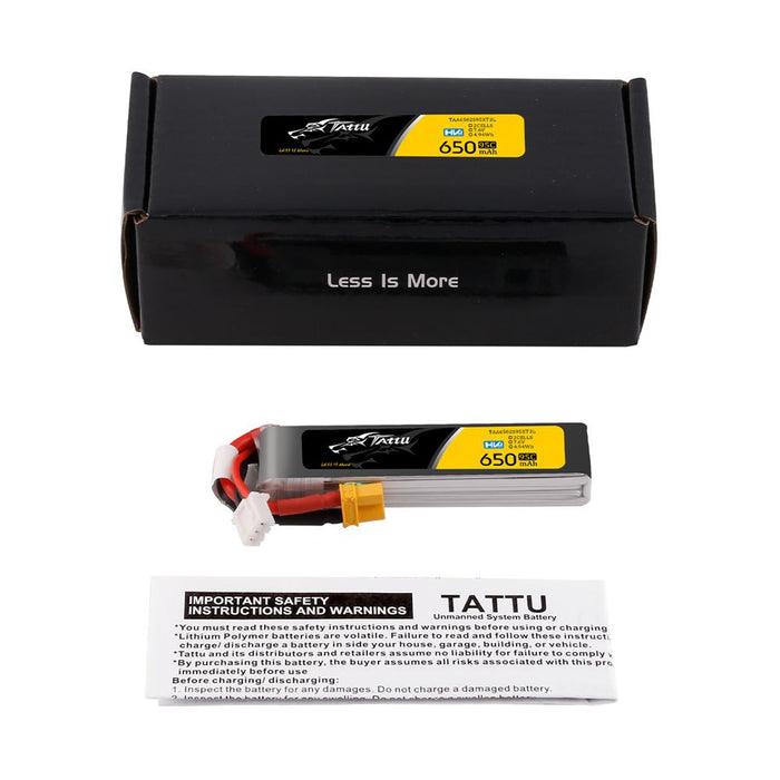 Tattu R-line 650mAh 2S 7.6V HV 95C Lipo Battery Long Pack - XT30