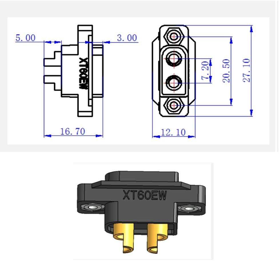 Amass XT60E M Mountable XT60 Male Plug W Mounting Screws 10 Pcs amass-xt60e-m-mountable-xt60-male-plug-w-mounting-screws-10-pcs