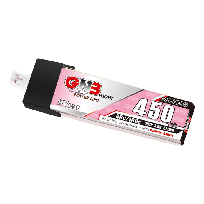 Gaoneng GNB 1S 450MAH 80C 3.8V HV Li-Po Battery for Whoop Micro - PH2.0 Plastic Head