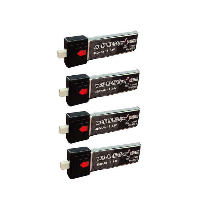 weBLEEDfpv 450mAh 1S 95C HV LiPo Whoop Battery 4 Pack - Choose Connector