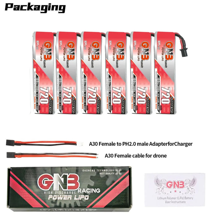 Gaoneng GNB 1S 720MAH 100C 3.8V HV Li-Po Battery - A30 6Pcs.