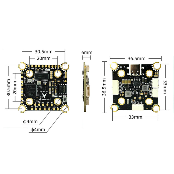 Sequre H743 V2 4-8S ICM42688P Dual BEC Flight Controller - 20x20mm / 30x30mm