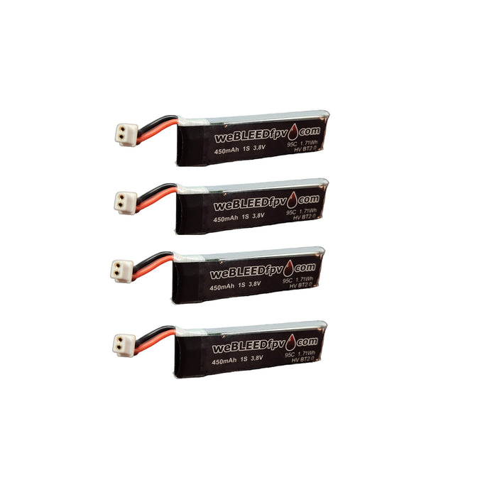 weBLEEDfpv 450mAh 1S 95C HV LiPo Whoop Battery 4 Pack - Choose Connector