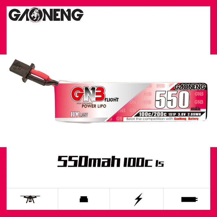 Gaoneng GNB 1S 550MAH 100C 3.8V HV Li-Po Battery for Whoop Micro - GNB27 Cabled