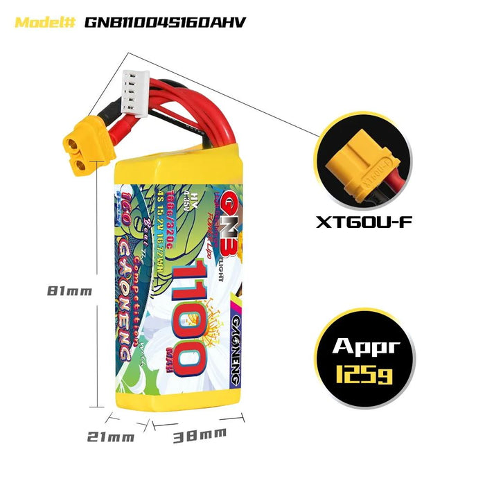 Gaoneng GNB 4S 15.2V 1100mAh 160C HV Lipo Battery - XT60