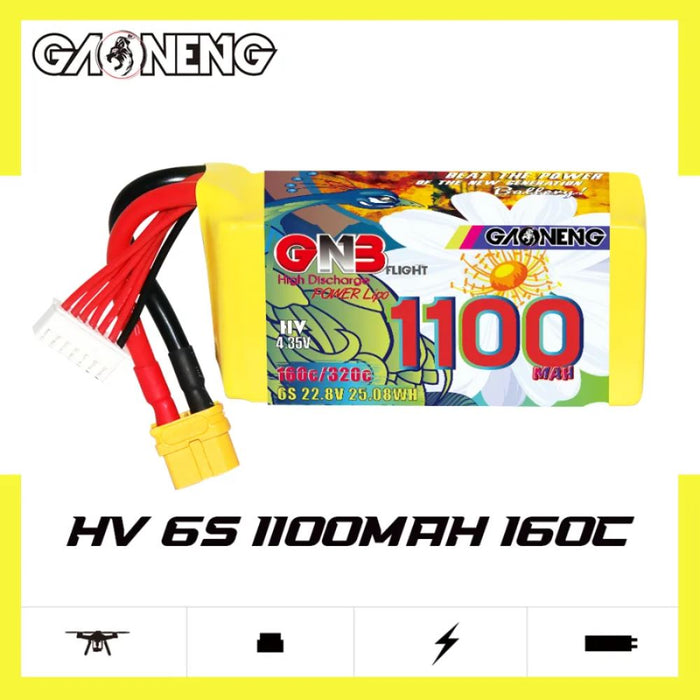 Gaoneng GNB 6S 22.8V 1100mAh 160C HV Lipo Battery - XT60