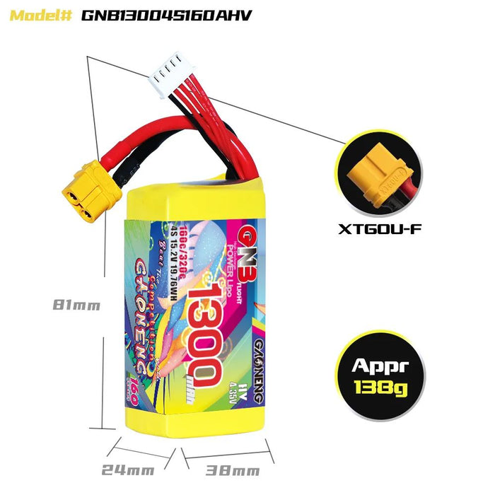 Gaoneng GNB 4S 15.2V 1300mAh 160C HV Lipo Battery - XT60