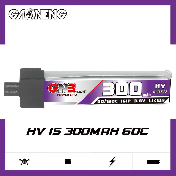 Gaoneng GNB 300mAh HV 3.8v 1S 60C HV Lipo Whoop Battery - A30 Connector