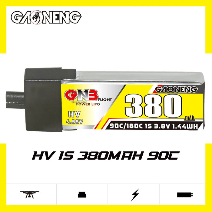 Gaoneng GNB 1S 380MAH 90C 3.8V HV Li-Po Battery for Whoop Micro - A30 Plastic Head