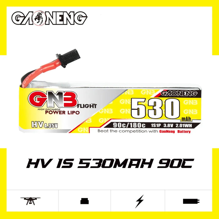 Gaoneng GNB 1S 530MAH 90C 3.8V HV Li-Po Battery for Whoop Micro - A30 Cabled