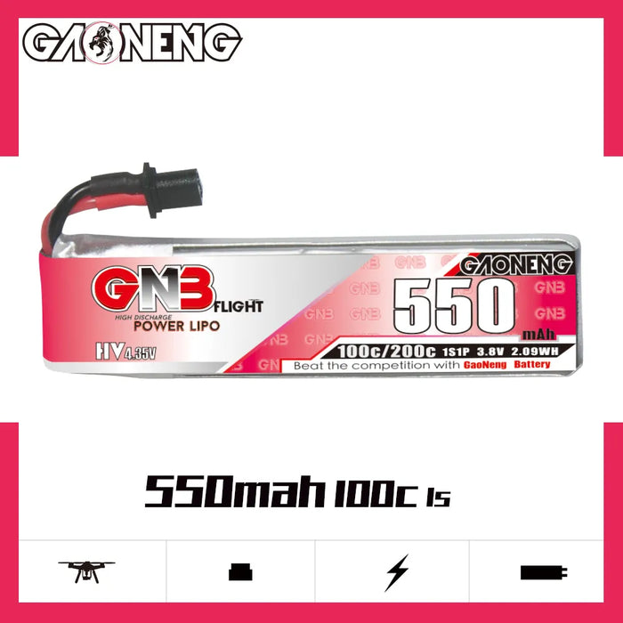 Gaoneng GNB 1S 550MAH 100C 3.8V HV Li-Po Battery for Whoop Micro - A30 Cabled