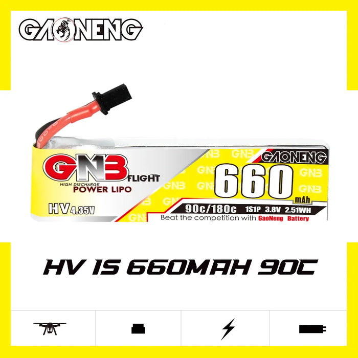 Gaoneng GNB 1S 660MAH 90C 3.8V HV Li-Po Battery for Whoop Micro - A30 Cabled