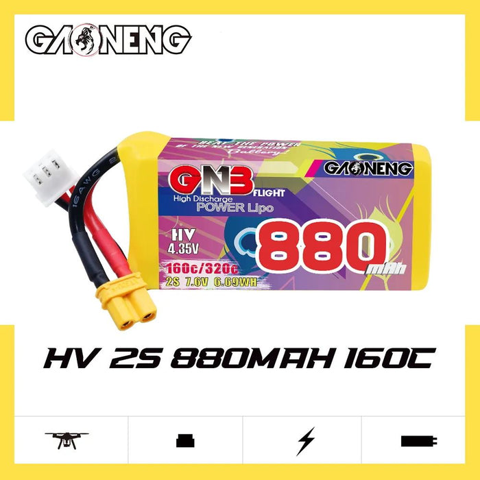 Gaoneng GNB 2S 7.6V 880mAh 160C HV Lipo Battery - XT30