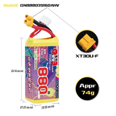 Gaoneng GNB 3S 11.4V 880mAh 160C HV Lipo Battery - XT30