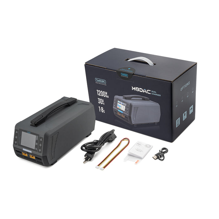 ToolkitRC M8DAC 1-8S Dual Drone Charger 1200W 30A×2 50A SYNC Charger - XT90