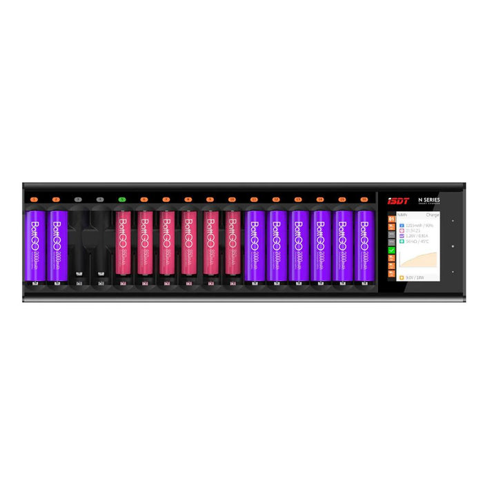 ISDT N16 LCD 16-Slot Battery Charger for Rechargeable Batteries, 36W Fast Charger for AA/AAA Batteries