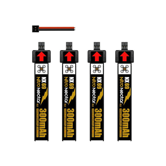 NewBeeDrone Nitro Nectar NX69 300mAh 1S 80C HV LiPo Battery (4 x Batteries)