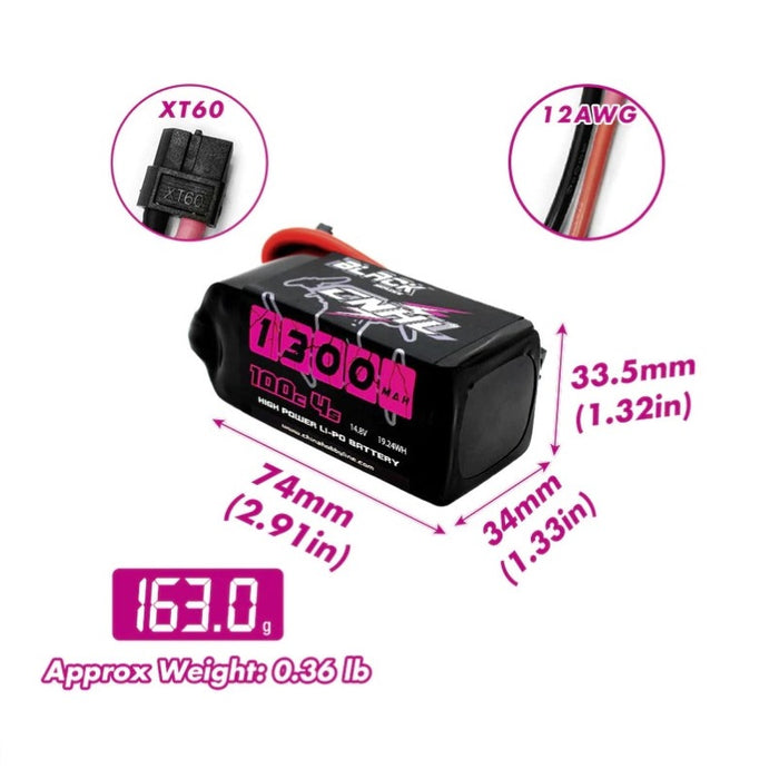 CNHL Black Series 1300mAh 14.8V 4S 100C Lipo Battery - XT60